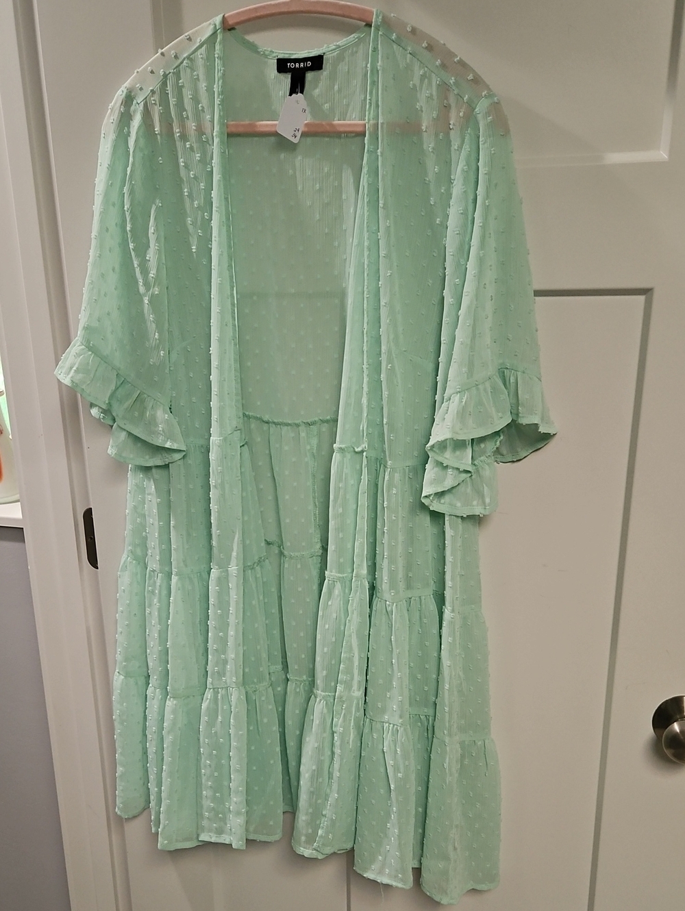 torrid Mint Green Swiss Dot Tiered Ruffle Kimono